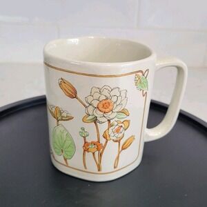 Floral Hexagon Ceramic Cup Mug Japan Wild‎ Flowers Vintage Japanese Peony 70's